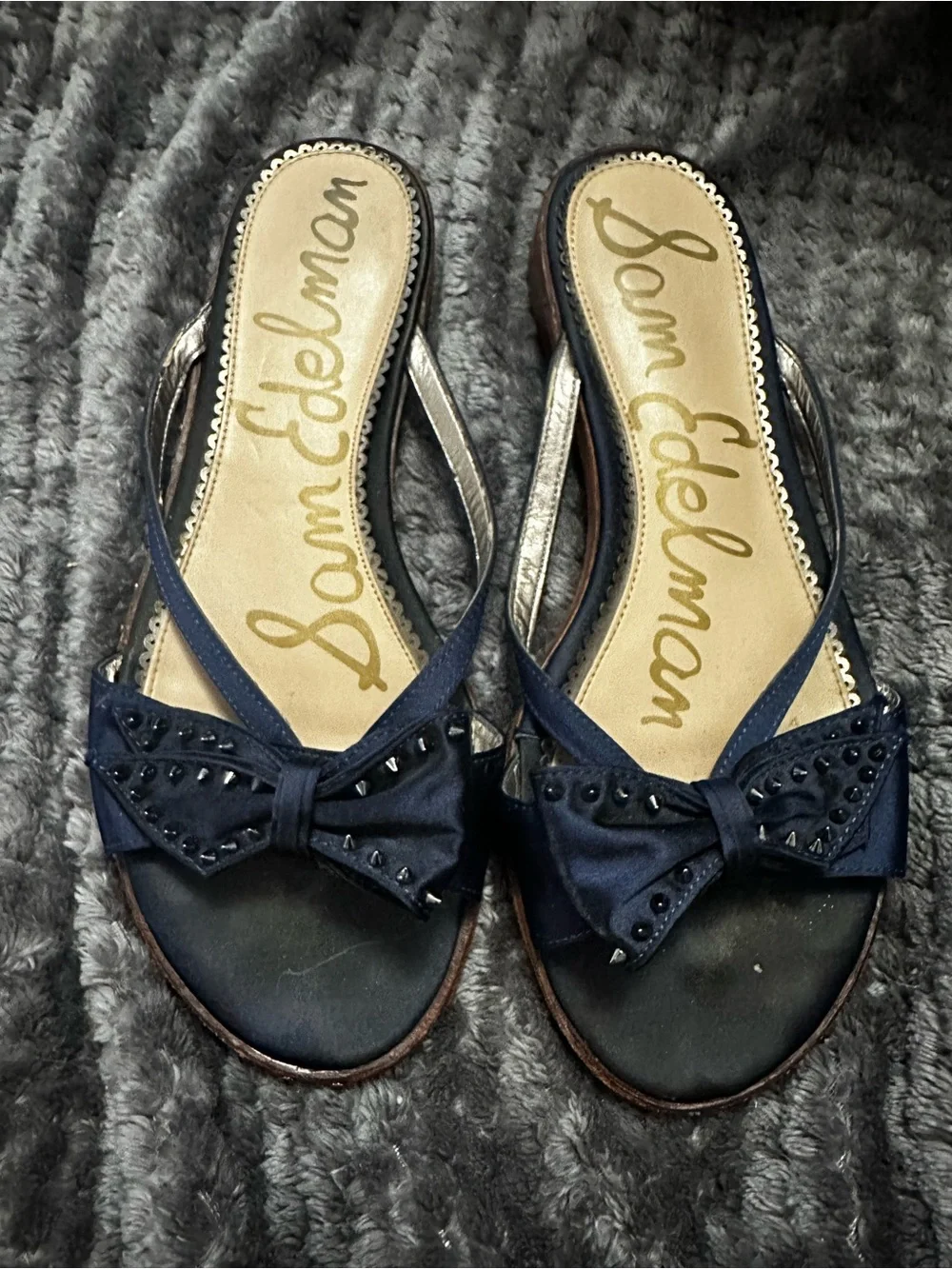 Sam Edelman Navy Bow Studded Slide Sandals